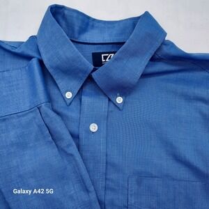 Cutter & Buck Men's Blue Button Down Shirt Easy Care L/G